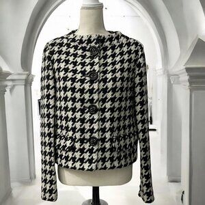 Vintage Liz Claiborne Black & White Houndstooth‎ Soft Wool Blend Jacket Size 4